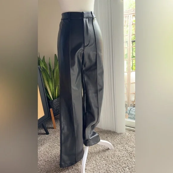 Black Wide Leg Leather Pants - Picture 2 of 4